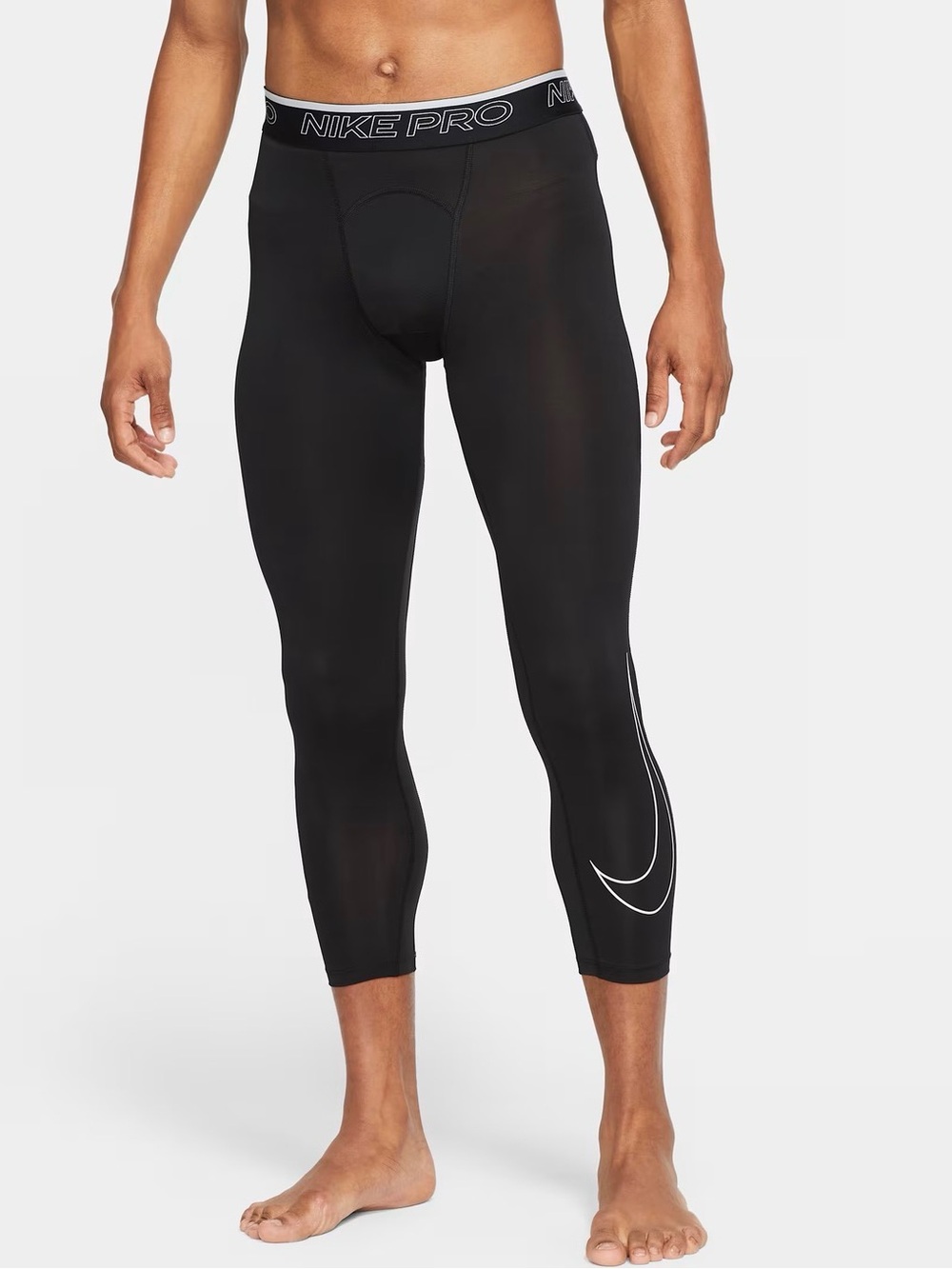 Nike Men’s Pro Dri- Fit Black 3/4 Compression Tights with White Swoosh